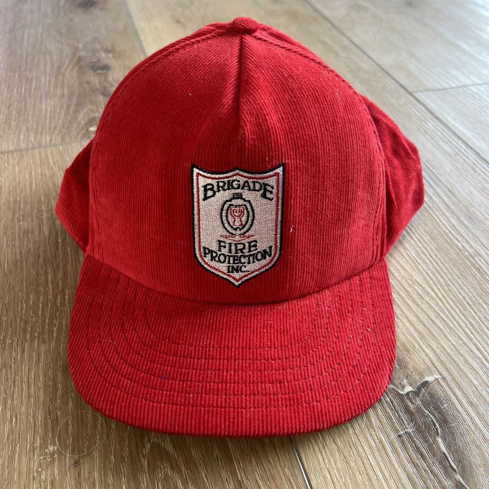 Vintage Brigade Fire Protection Inc Corduroy Trucker Hat Cap Snapback USA Made